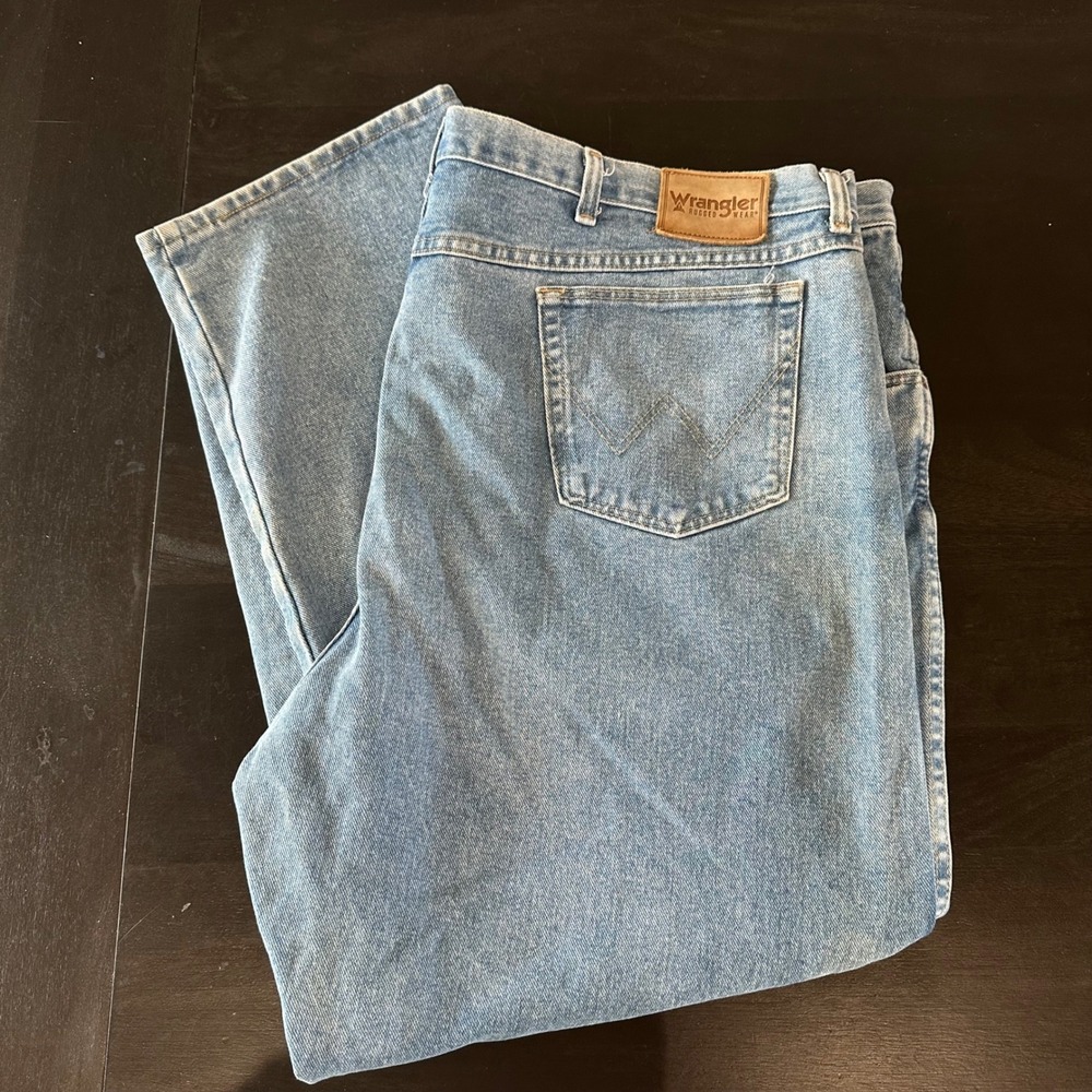 Wrangler Rugged Wear Mens Light Wash Straight Leg Denim Jeans 35001VI 50x30